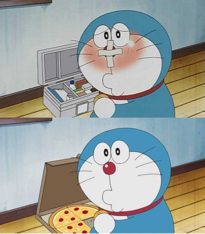 В эпизоде «Henshin! Dracula Set» кошак исцелился посредством чуда и от радости решил пожевать пиццы...